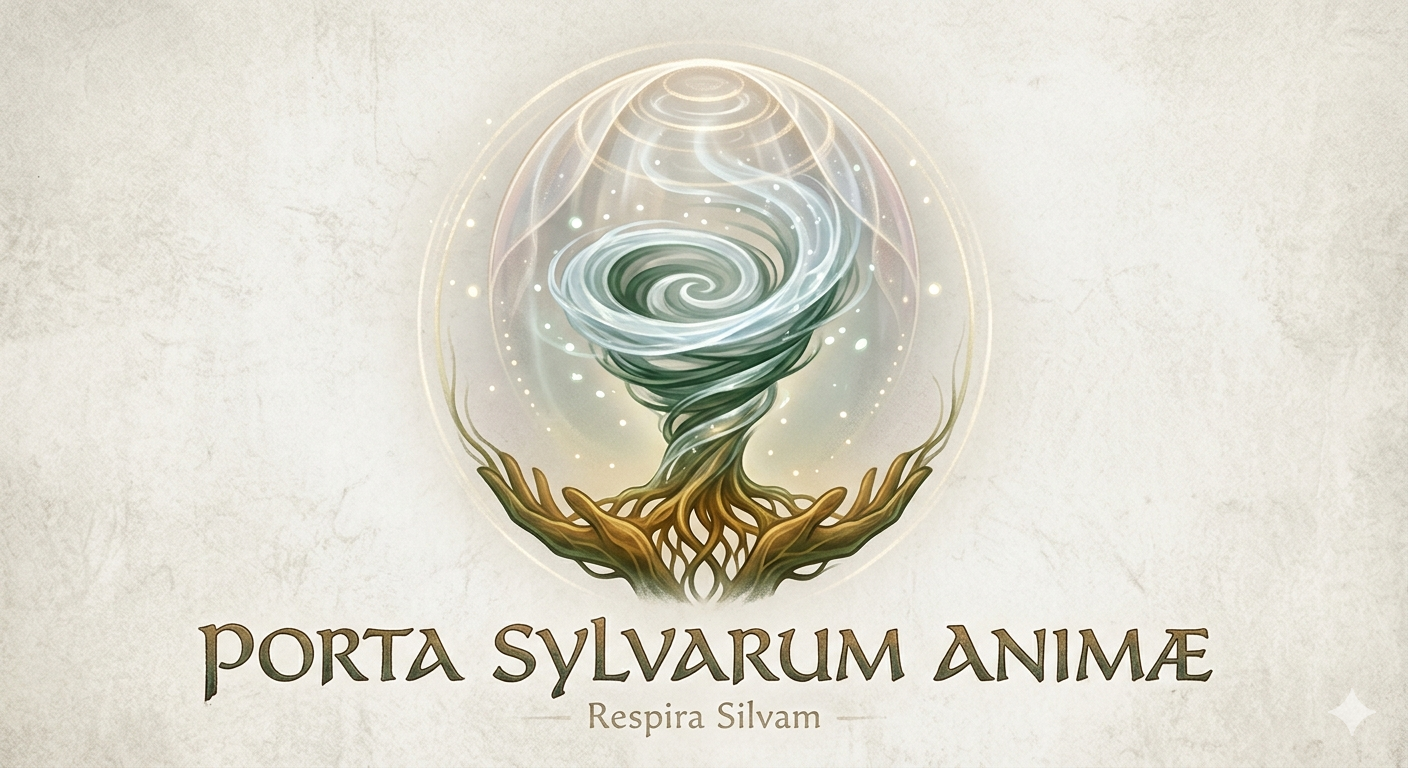 Roots receiving, water spiraling upward — the sanctuary's emerging mark
